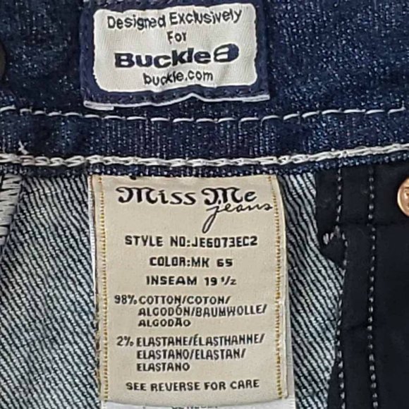 Miss Me Womens Easy Cropped Jeans Blue Stretch Embroidered Medium Wash Denim 28 - Picture 11 of 12